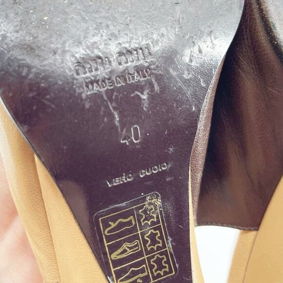 Miu Miu Vintage Tan Brown Yellow Flower Detail Square Toe Slingback Heel IT 40 - Picture 12 of 12